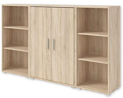 Stella Trading Office LINE Aktenregal in Eiche Sonoma Optik-Breites Standregal mit 2 Türen und 6 offenen Fächern-Modernes Büromöbel Komplettset, Holzwerkstoff, 184 x 114 x 35 cm
