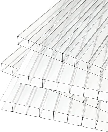 Hohlkammerplatten 1+ 6 Set - 60,5 x 187,2 cm - 2 Platten 1 Verbindungsstück, Polycarbonatplatten für Gewächshaus, Kunststoffplatten 4mm, Wetterfeste Gewächshausplatten, Polycarbonat Stegplatten