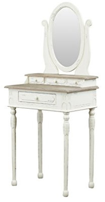 Baxton Studio Anjou Traditional French Accent Dressing Table with Mirror, White