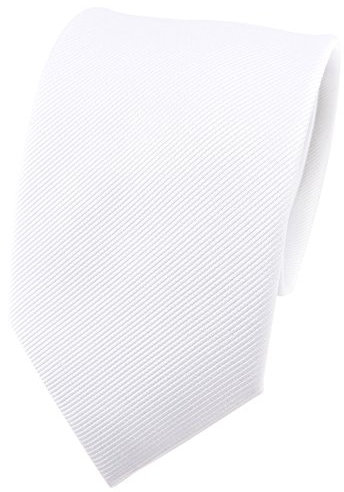 TigerTie - Seidenkrawatte weiß Uni Rips - Krawatte 100% Seide - Breite 7 cm x 150 cm Länge