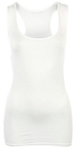 Damen Schlicht Racerback Muskel T-Shirt Damen Ärmellos Lang Maxi Fitnessstudio Bodycon Weste - Weiß, M/L (EU 40-42)