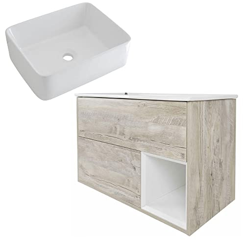 Milano Light Oak Wall Hung Bathroom Vanity Unit Rectangular Basin 1000mm