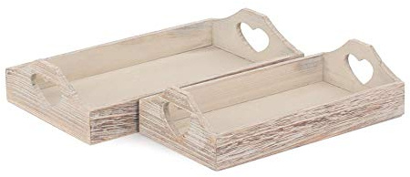 Red Hamper PT158-159 Set of 2 Shallow Wooden Heart Cut Out Tray, Wicker