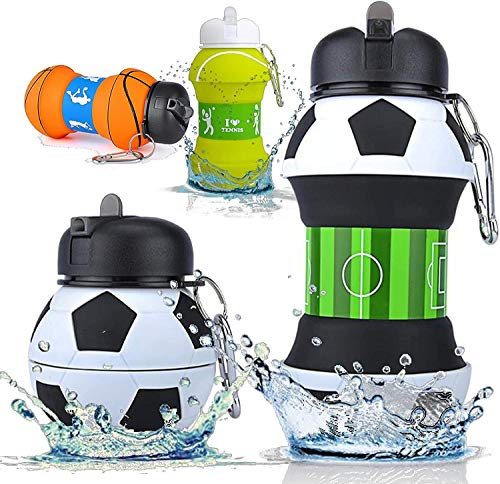 Genérico Botella Agua Silicona Diseño Deporte - Niños, Niñas y Adultos- Plegable - Libre de BPA - Muy Resistente - Agua Limpia y Pura - 550ml