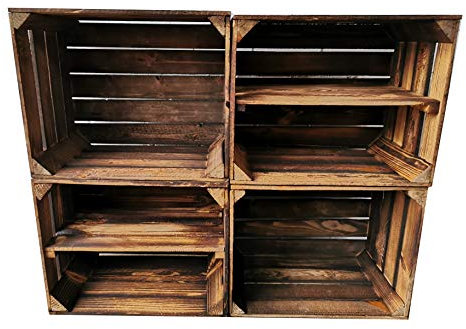 Alte geflammte Obstkisten / Holzkisten mit Zwischenboden LANG verarbeitet - Ideal für den Möbelbau - Tolle Set-Angebote (4er Set / 2 x Boden Lang)