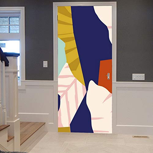 A.Monamour Türtapete Selbstklebend Türfolie Türposter 3D Moderne Aquarell Exotische Tropische Blätter Collage Abstrakte Kunst Vinyl Folie Türdeko Tapete Wandbild Türaufkleber Türtattoo 77 x 200 cm