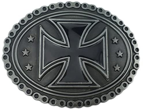 Shirtmatic Skull Totenkopf Kreuz Buckle 3D Gürtelschnallen Biker Rocker (Eisernes Kreuz Kette)