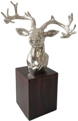 Generisch groß Deko Figur Metall Hirsch Büste Silber Hirschkopf Sockel Skulptur Dekoobjekt