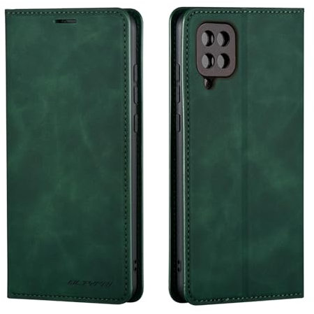 QLTYPRI Hülle für Samsung Galaxy A12/M12 5G, Premium Dünne Ledertasche Handyhülle mit Kartenfach Ständer Flip Schutzhülle Kompatibel mit Samsung Galaxy A12/M12 5G - Grün