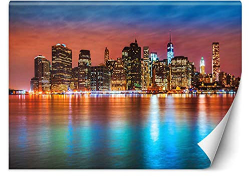 Feeby Vlies Fototapete New York City Bei Nacht USA 200x140 cm mehrfarbig Tapeten Wandekoration Wohnzimmer Schlafzimmer Büro Flur Manhattan NYC Wolkenkratzer