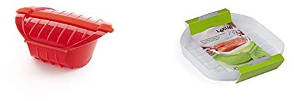 Lékué Ogya Rojo Estuche Vapor, Silicona Platino, 1-2 Personas + Bandeja Para Estuche De Vapor Hondo, Transparente 1-2 Personas, Silicona