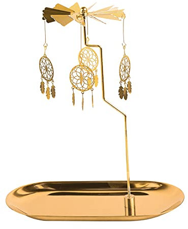Drehbarer Kerzenhalter mit Tablett, Gold Kerze Spinning Metallhalter für Weihnachten, Valentinstag, Party Tischdekoration, Geschenk (Gold Dreamcatcher)