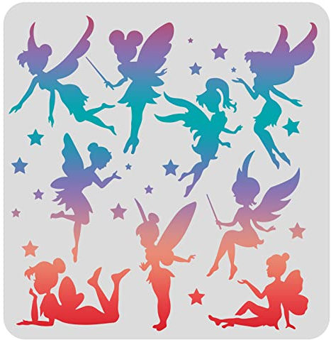 FINGERINSPIRE Little Fairy Schablonen zum Zeichnen und Malen, 30 x 30 cm, Feenmuster, Kunststoffschablonen, Dekoration, rechteckig, wiederverwendbar, Schablonen zum Malen auf Holz, Boden, Wand und