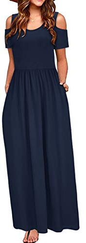 STYLEWORD Vestito Lungo da Donna con Spalla Fredda Estiva Manica Lunga/Corta Stampa Floreale Vestito Lungo Elegante con Tasche