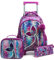 HTgroce Schultasche mit Rollen Mädchen 3 in 1,Rucksack Trolley Rucksack mit Rollen Geeignet für Kindergarten und Grundschulkinder Inklusive Lunchpaket und Federmäppchen Schulreiseset.