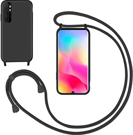 GoodcAcy Handykette Handyhülle für Xiaomi Mi Note 10 lite,Smartphone Necklace Hülle mit Band Schutzhülle mit Kette zum umhängen Halskette Flüssig Silikon Case für Xiaomi Mi Note 10 lite,Schwarz