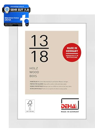 DEHA Design Bilderrahmen, 13 x 18 cm, Holz, Weiß, Fotorahmen zum Auftstellen im Hoch- & Querformat, bruchsicheres Kunstglas, Fontana