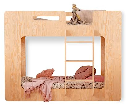 SMARTWOOD Mimi P - Leiter Rechts Etagenbett 80x180 mit Lattenrost und Rausfallschutz - Kinderbett für Jungen und Mädchen - Montessori Bett mit Rausfallschutz und Lattenrost Natural Holz 180x80 cm