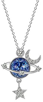 GAUEIOUR Star Necklace, Silver Zircon Star Moon Surround Fantasy Planet Jewelry Gift for Ladies