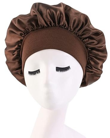 Hair Bonnet for Sleeping, Wide Elastic Band Satin Bonnet Silk Bonnet Shower Cap for Women Girls Makeup Hair Care Elastic Hat Soft Sleep Cap Satin Head Cover for Night Sleep Curly Hair Protection