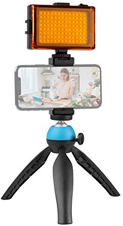 Andoer Portable Video Kit für Smartphone Telefon Video-Anlage mit LED Fülllicht 5500K / 3200K + Einstellbare Telefonhalterung + Mini Tisch-Kugel-Stativ