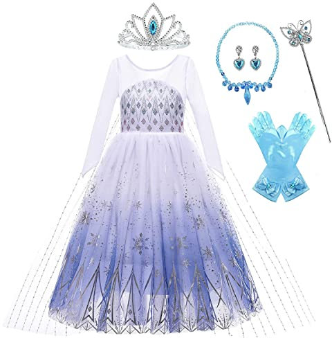 LOBTY Reine des Neiges 2 Déguisement Filles Robe De Princesse Costumes ELSA Frozen 2 Enfants Cosplay Déguisement Fête De Noël Carnaval avec Accessoires