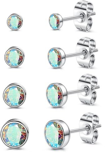 CASSIECA 4 Paar G23 Titan Ohrstecker für Damen Mädchen Medizinische Ohrstecker Set Klein Ohrringe Hypoallergen Blau Zirkonia Ohrringe Damen Kinder Ohrringe 3/4/5/7mm