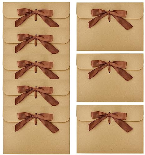 50 Stück kraftpapier Umschläge, Retro kraftpapier Hochzeit Briefumschläge mit Bändern, Geschenkkarten Umschläge DIY Graffiti für handgefertigte Einladungen, Valentinstag (Braun Bändern)