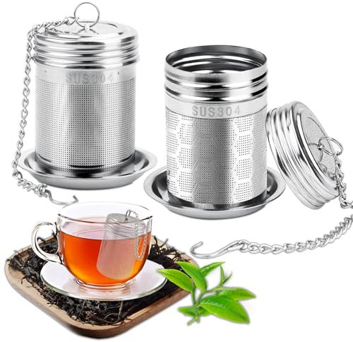 YCVSKY Teesieb für Losen Tee,2 Stück Teeei für Losen Tee mit Deckel und Abtropfschale Feinmaschiger Teefilter mit Kette für Teekannen, Tassen, Teeflaschen