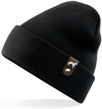 siviwonder Münsterländer Mütze Patch Leder Gassi Beanie Strickmütze Warm Herren Damen Jagd Kleiner