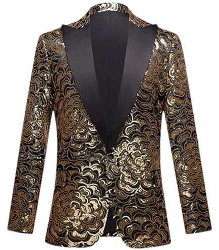 ZMIN Golden Floral Pailletten Smoking Jacke Männer Kragen Glänzende Glitter Kleid Blazer Herren Hochzeit Dinner Party Blazer EN8 L