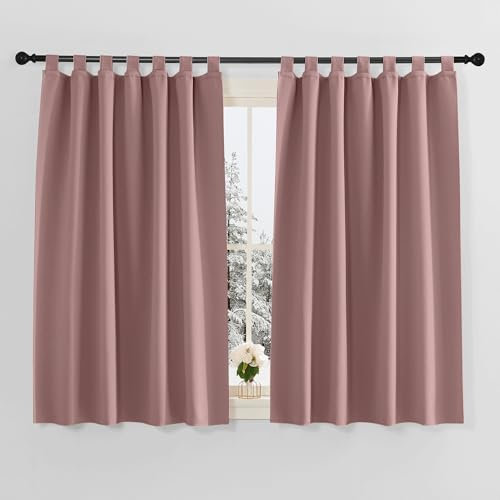 PONY DANCE Kurze Gardinen Küche Modern Schlaufenschal 2er Set H 160 x B 140 cm Thermovorhang gegen Kälte Vorhang Blickdicht Verdunklungsvorhänge mit Schlaufen, Altrosa