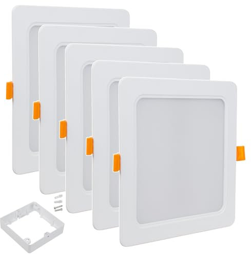 Maclean MCE374 S + MCE379 S LED Licht-Panel Einbaustrahler Set Deckenstrahler Deckenspot Deckenleuchte Decken-Strahler Einbauleuchte (5-er Pack 18W Einbaustrahler + Aufputzadapter, Eckig)