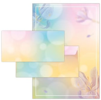 Briefpapier-Set 25 Motivpapier DIN A4 + 25 Kuverts DIN-lang haftklebend Motiv Orchideen beidseitig beschriftbar und bedruckbar für Geburtstag Jubiläum Hochzeit Menükarte Dank Geschenk