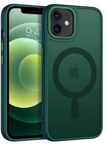 DOMAVER Case for iPhone 12, iPhone 12 Pro Case【Compatible with Mag Safe】 Charging Military Grade Anti-Yellowing Cover Hard Slim Frosted Matte Phone Cases for iPhone 12/12 pro 6.1, Green