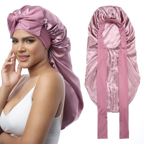 Coubeau Lange Satin Seidenhaube zum Schlafen für Damen - Haarhaube für die nacht für Frauen Lange Locken Haar Bonnet Sleep Cap Seidenhaube Haare