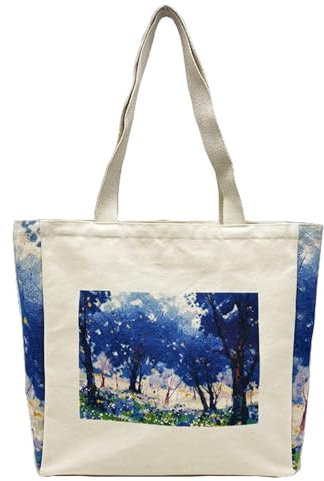 BROADREAM Niedliche Schultertasche aus Segeltuch, ästhetisch, mit Reißverschluss, Buch-Tragetasche mit Innentasche, für Damen, zum Einkaufen und Reisen, tolles Geschenk für Studenten, Lehrer, Mutter,