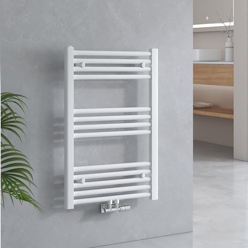 EMKE Badheizkörper 75x50 cm, Handtuchheizkörper Mittelanschluss Badheizkörper Handtuchhalter Handtuchwärmer Handtuchtrockner Heizkörper Klein Badezimmer Handtuchheizung Weiß 291W