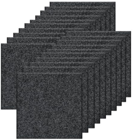 Orgthin Carpet Tiles Peel and Stick, Self Adhesive Carpet Floor Tile 30 x 30 cm Dark Green Soft Padded Flooring Sticker, Home Decor for Bedroom, Living Room, Office, 20 Tiles per Box, 1.8 sq m per Box