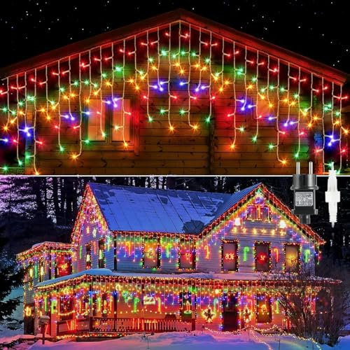 GlobaLink 800 LED Lichterkette Eisregen, 20M Lichtervorhang Außen mit 160 Tropfen erweiterbar mit Timer Regenlichterkette Eiszapfen Lichterkette für Dach Balkon Weihnachten Party-vier Farben