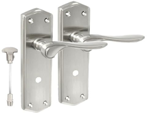 Satin Nickel Internal Door Bathroom Handles with Long Back Plate - Stellar Design,Superior Grip, Adjustable Spindle, and Seamless Finish (1 Pair of Handles)
