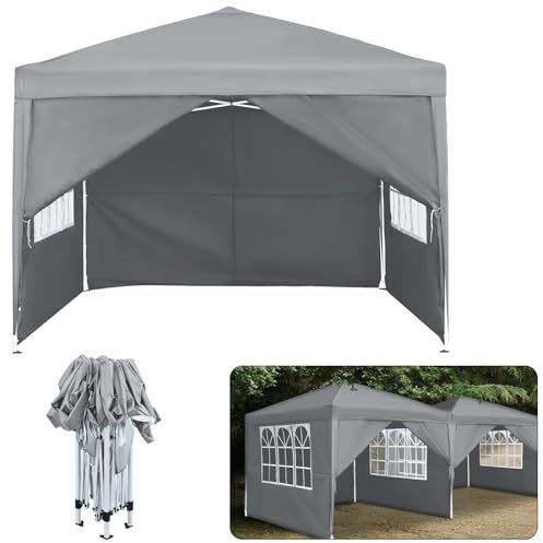 Froadp Pavillons 3x3 m Klappbarer Faltpavillon Pop-up Partyzelt Wasserdicht mit Seitenteilen & Tragetasche UV Schutz Festzelt Gartenzelt für Outdoor Picknick Party Camping, Grau