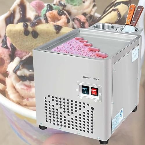 Stainless Steel Commercial Rolled Ice Cream Machine with Single Square Pan - Stir-Fried Ice Cream Maker with Scrapers for Business or Home Use