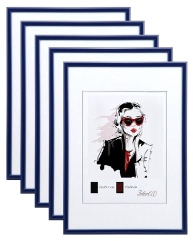 KM FOTO Set Moderner Glas Bilderrahmen NLS aus Kunststoff Perfekt für Fotos Poster und Wanddeko Collage: Farbe: 5er Pack Blau | Format: 40x50