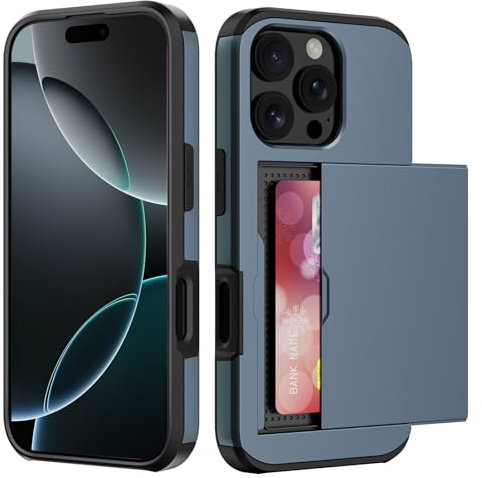 ACOCOBUY Coque pour iPhone 16 Pro Étui Portefeuille Fente pour Carte Crédit Cachée Coque avec Porte-Cartes Antichoc Housse Protection à Double Couche Étui Housse Arrière 6,1 Pouces pour Hommes Marine
