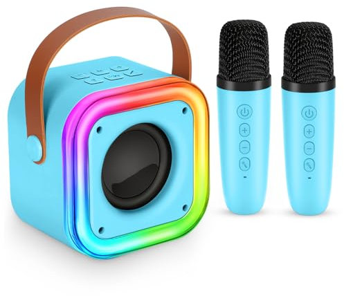 Spinosaurus Mini Karaoke Machine for Kids,Wireless Microphones with Portable Bluetooth Speaker 2 Mic & Colorful Led Light Speaker Singing Birthday Gifts for Girls 4+Year Old (Blue)