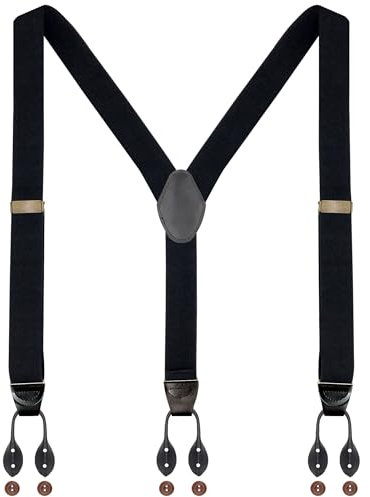 Ausukler Knöpfe Hosenträger für Herren Hosen Extra Stark 3,5cm Breit mit 6 Knöpfen Einheitsgröße (Schwarz)