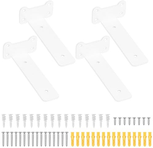 4 Pcs Soporte Estanteria Pared Blanco, 150mm Soporte Baldas Pared, Soportes para Estanterías Metalica, Soportes Flotantes para Estantes, Escuadras para Estanterias, Soporte para Baldas de Madera