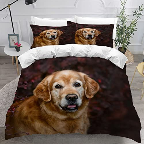 Golden Retriever Set di biancheria da letto matrimoniale in morbida microfibra 3 pezzi copripiumino chiusura cerniera stampa cane piccolo matrimoniale