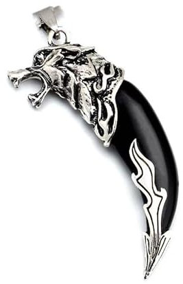 Schwarze Drachenkette für Herren, Wikinger-Anhänger, Wolfszahn Halsanhänger mit Halskette,Drachen Kette - Wikinger Schmuck für Männer, hochwertiger Halsschmuck, Schmuck neuestes Modell, Zahn, Wolf für